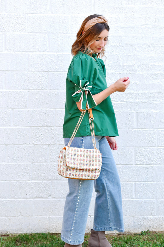 Hunter Green Tie Sleeve Blouse