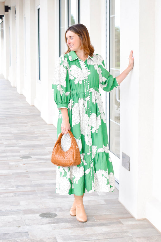 Green Floral Midi Dress