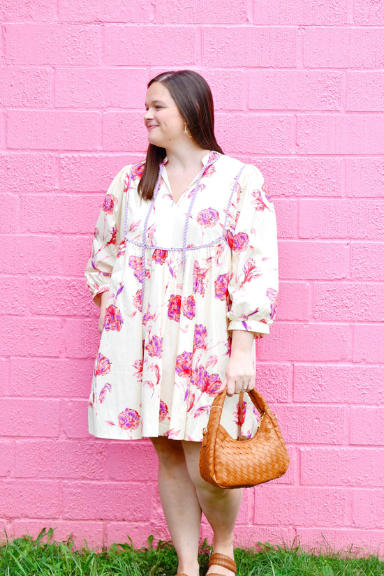 Plus Cream Pink Floral  Dress