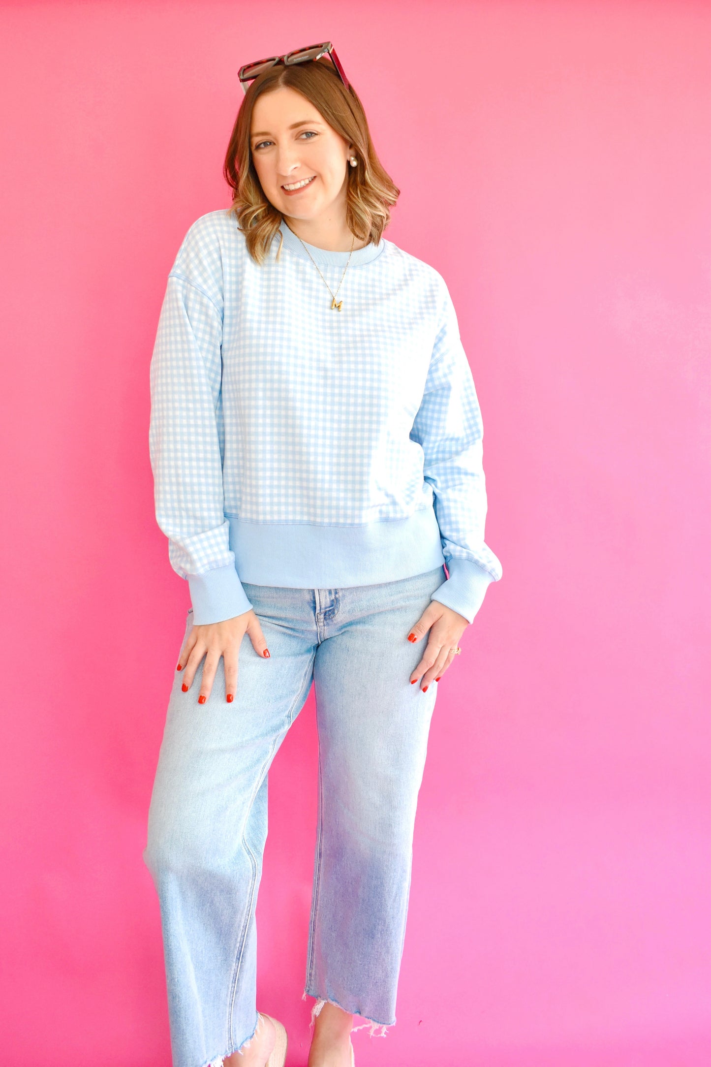 Light Blue Gingham Sweatshirt