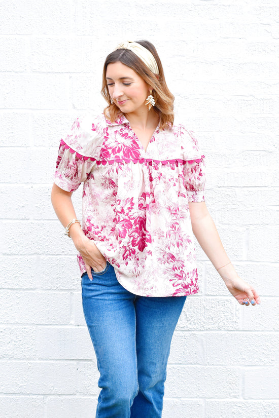 Merlot Floral Collared Blouse