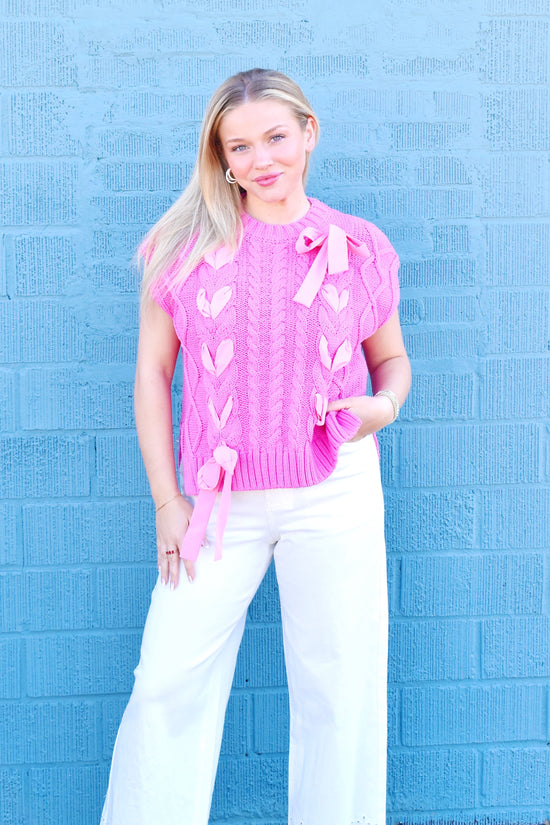 Pink Ribbon Lace Bow Sweater Top