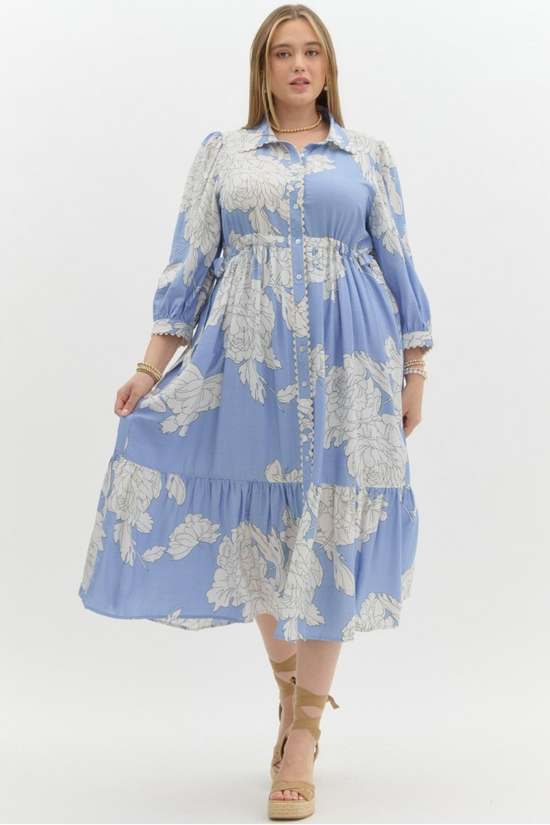 Plus Baby Blue Floral Midi Dress