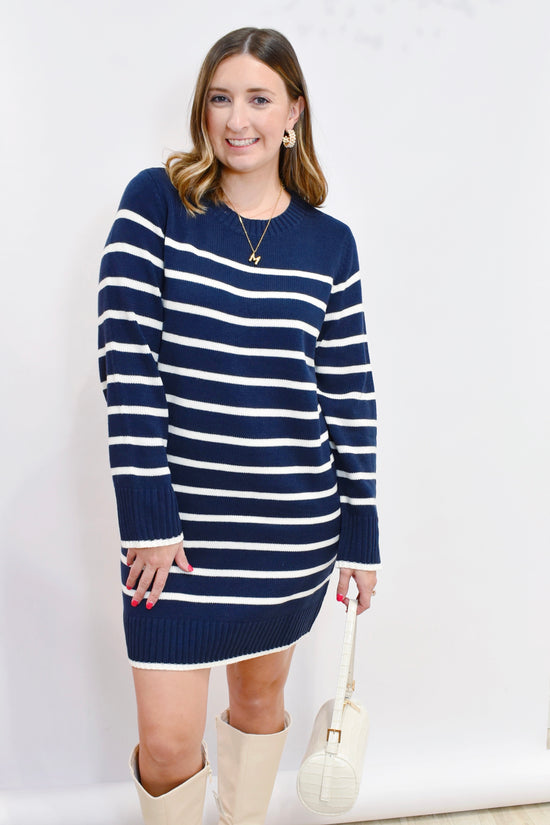 Navy Striped Sweater Mini Dress