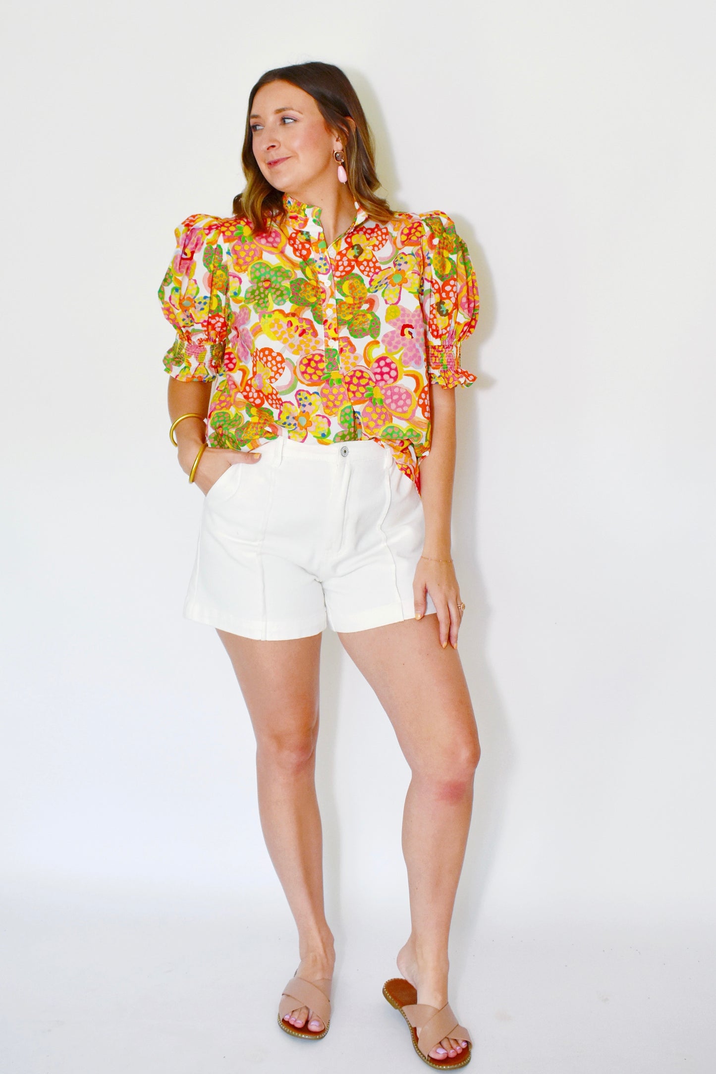 Orange Multi Button Down Blouse