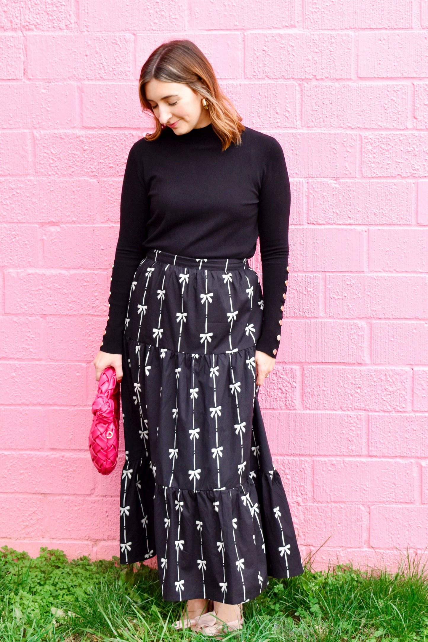 Black Bow Printed Skirt