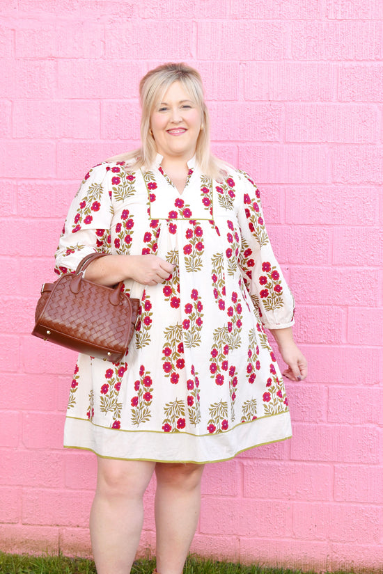 Plus Jan Ecru Red Floral Babydoll Dress