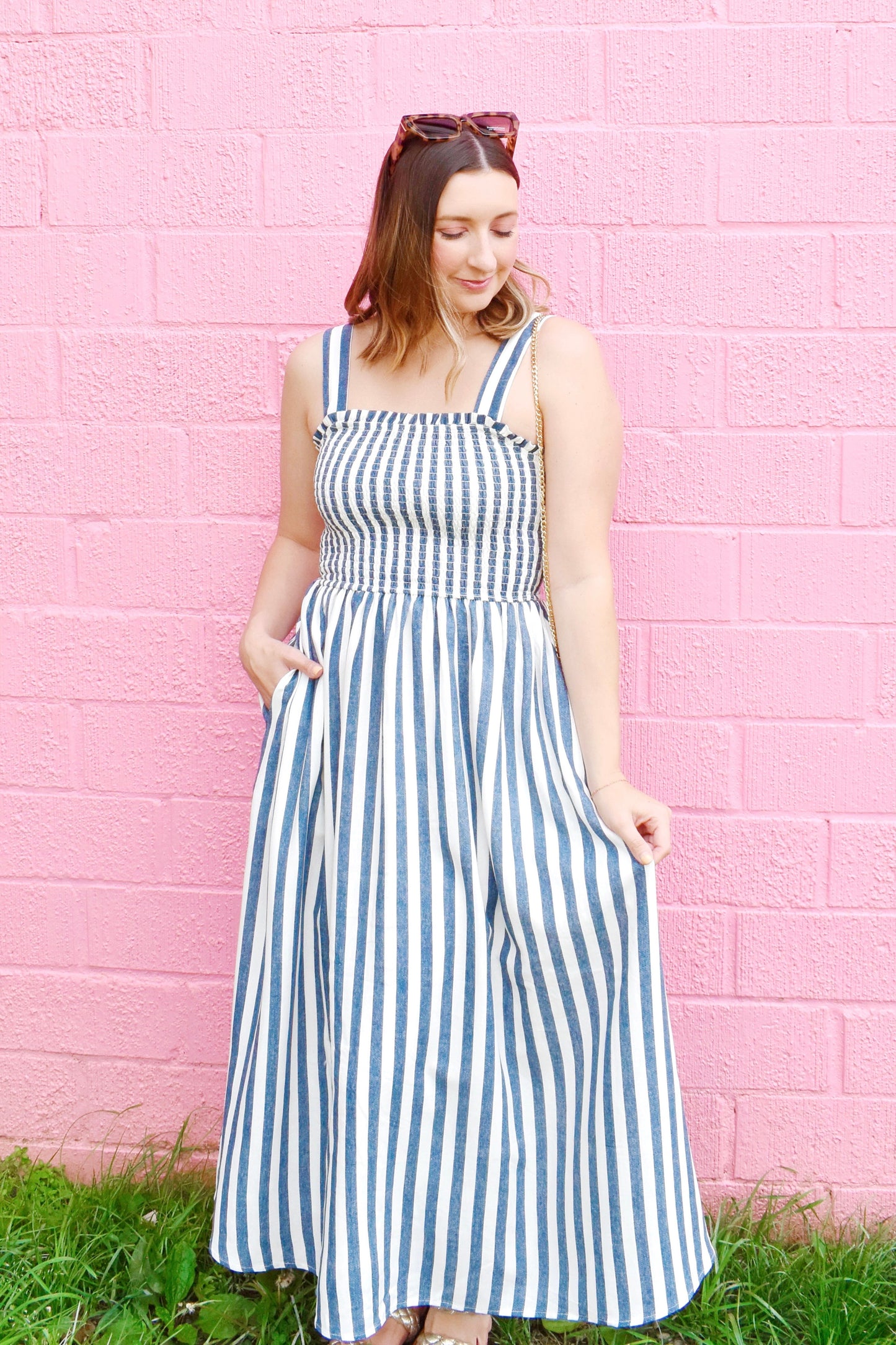 Navy Striped Smock Maxi Dress