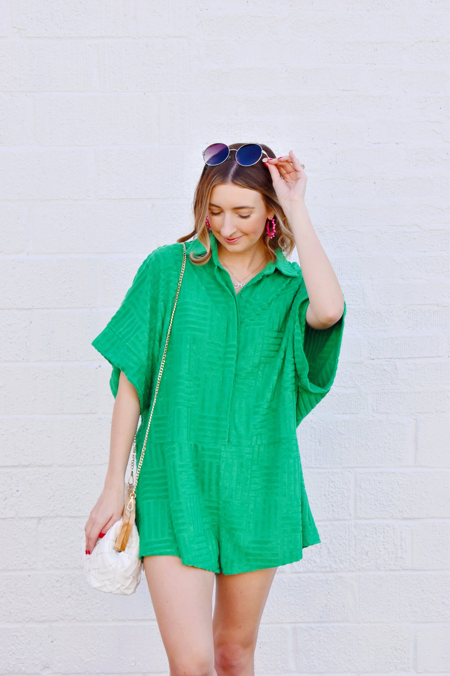 Kelly Green Textured Terry Romper