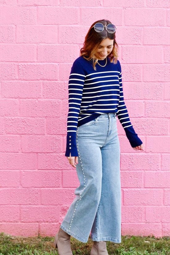 Navy Striped Knitted Top