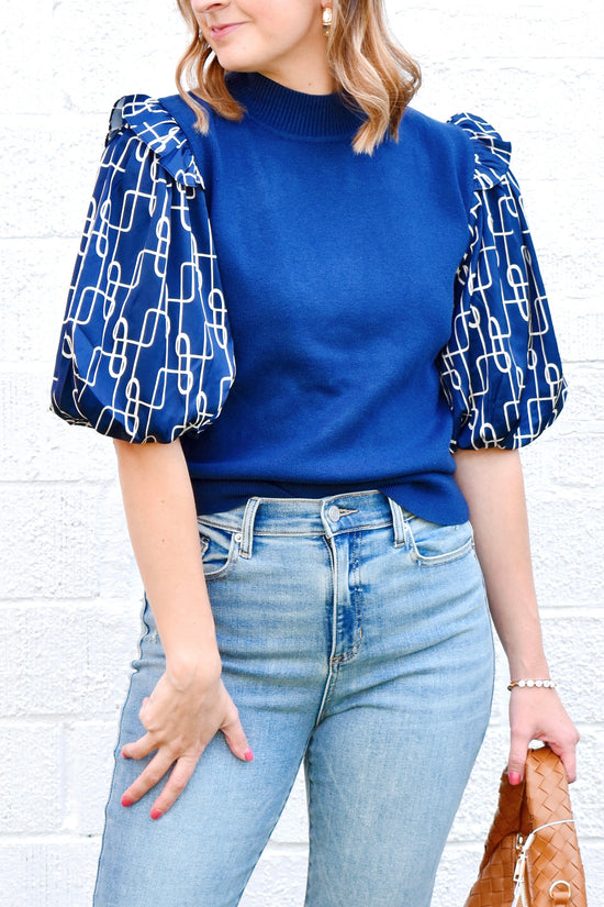 THML Navy Mixed Media Knit Top