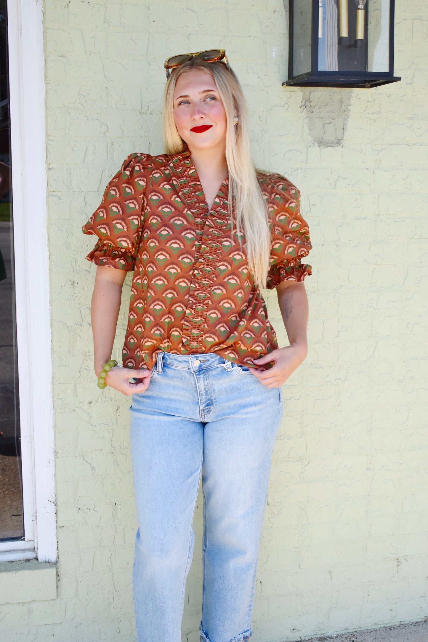 Brown Floral Block Print Blouse