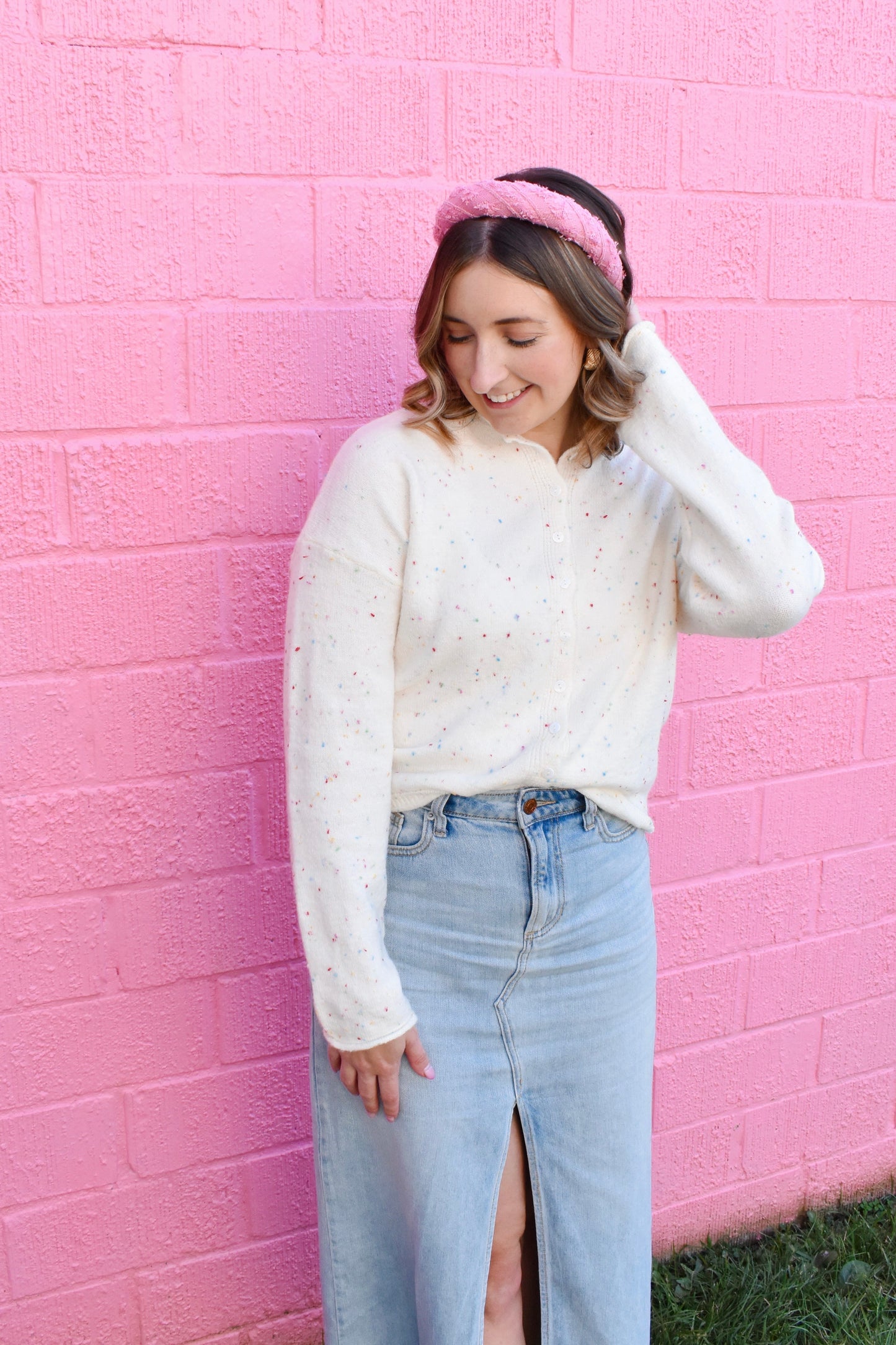 Confetti Speckled Ivory Button Down Cardigan