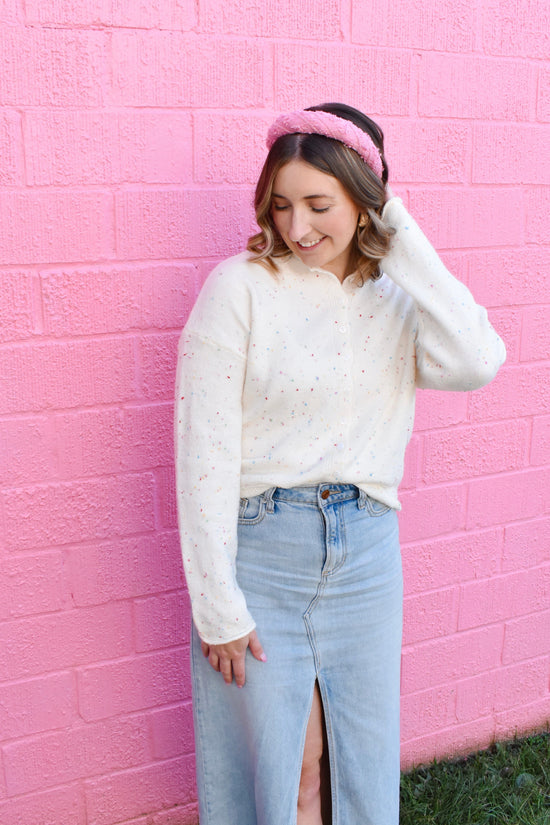 Confetti Speckled Ivory Button Down Cardigan