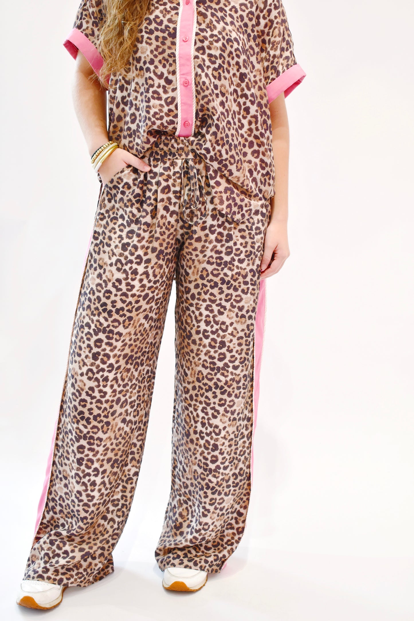 Palazzo Pants Pink Animal Print Pants Leopard Print Pink Stripe