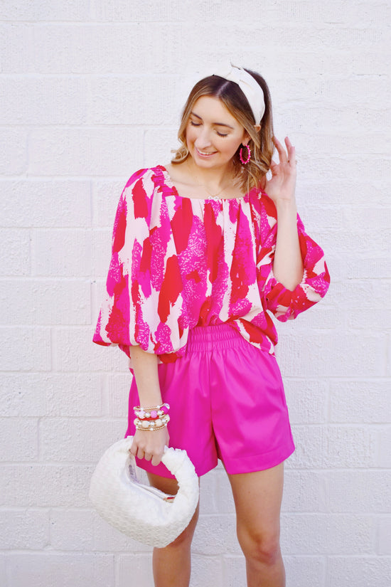 Pink & Red Square Neck Blouse