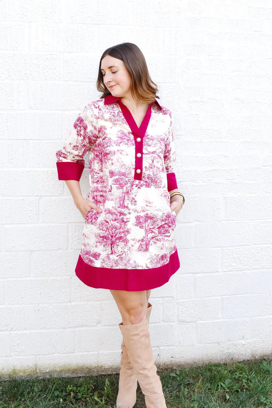 Burgundy Toile Mini Dress