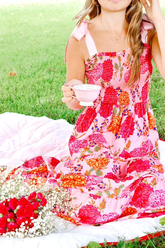 Cup of Tea Floral Tie Strap Midi Dress