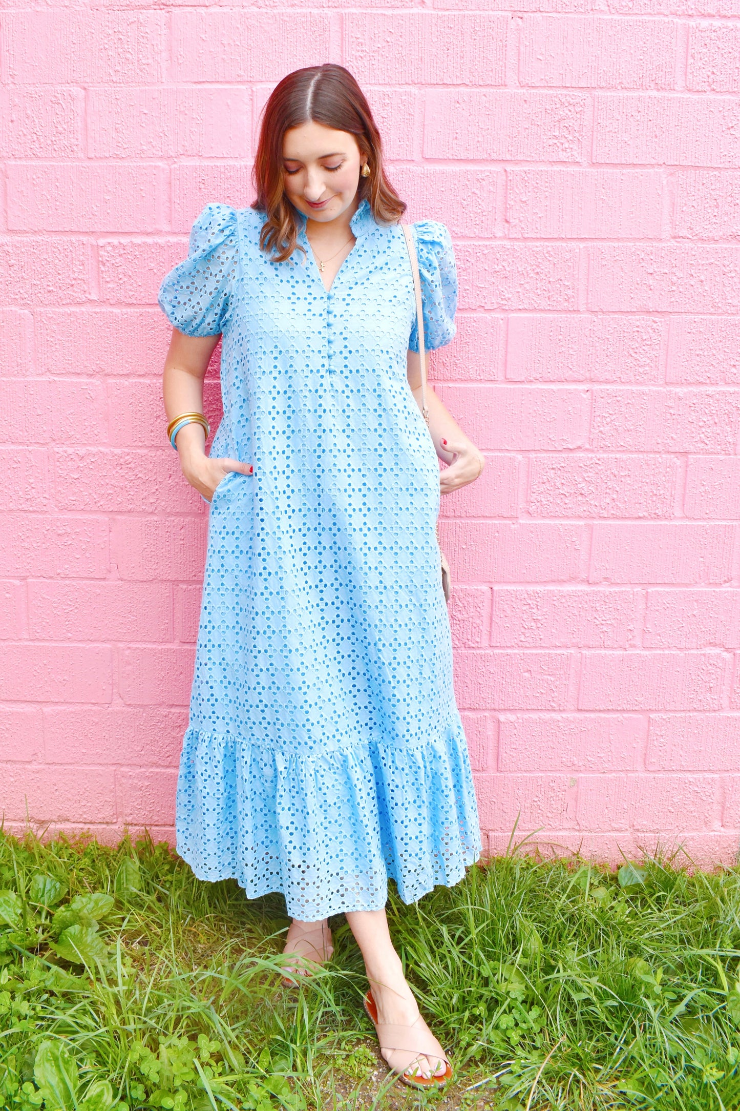 Light Blue Eyelet Midi Dress