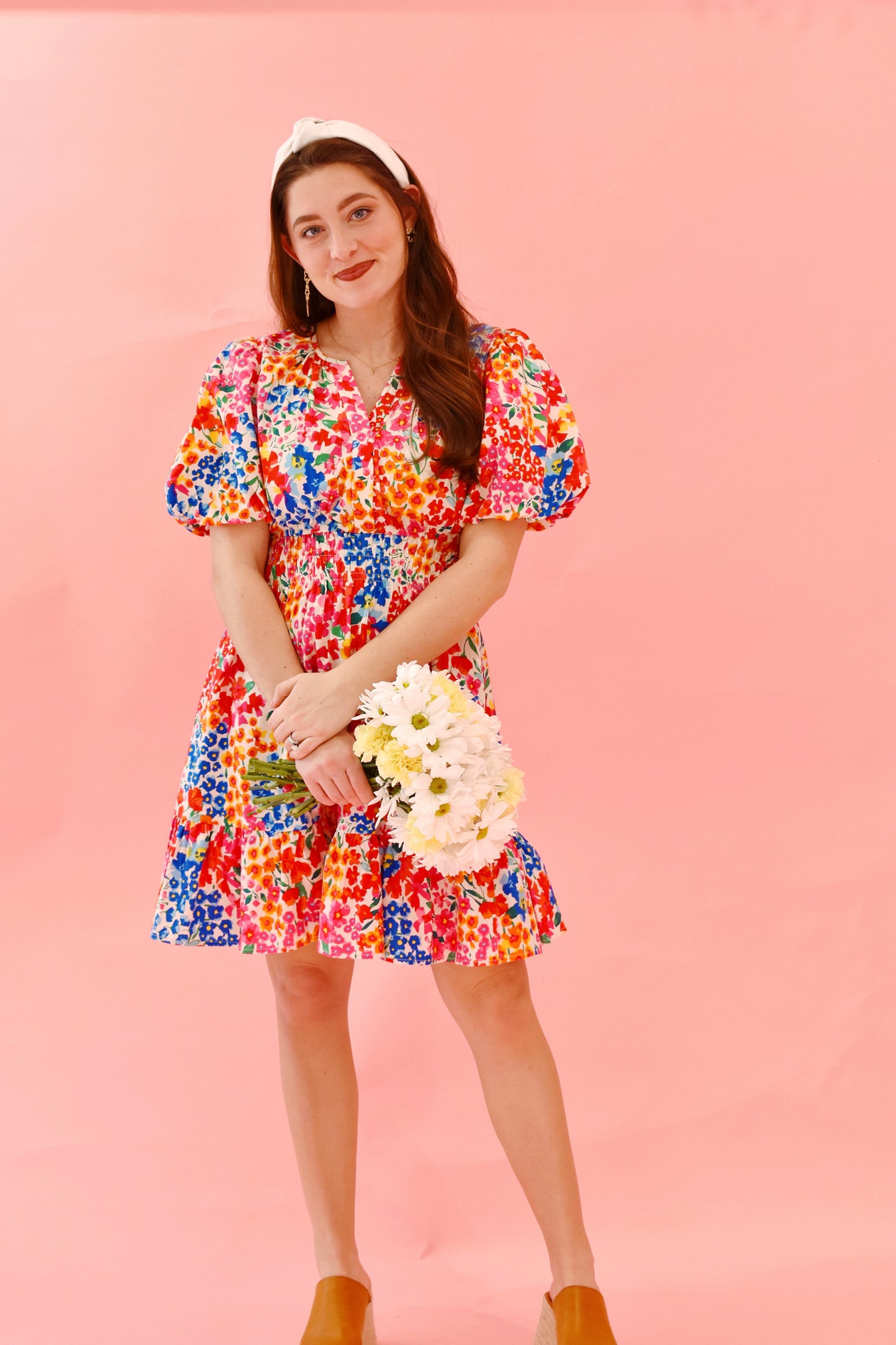 Bold Colorful Ditsy Floral Mini Dress