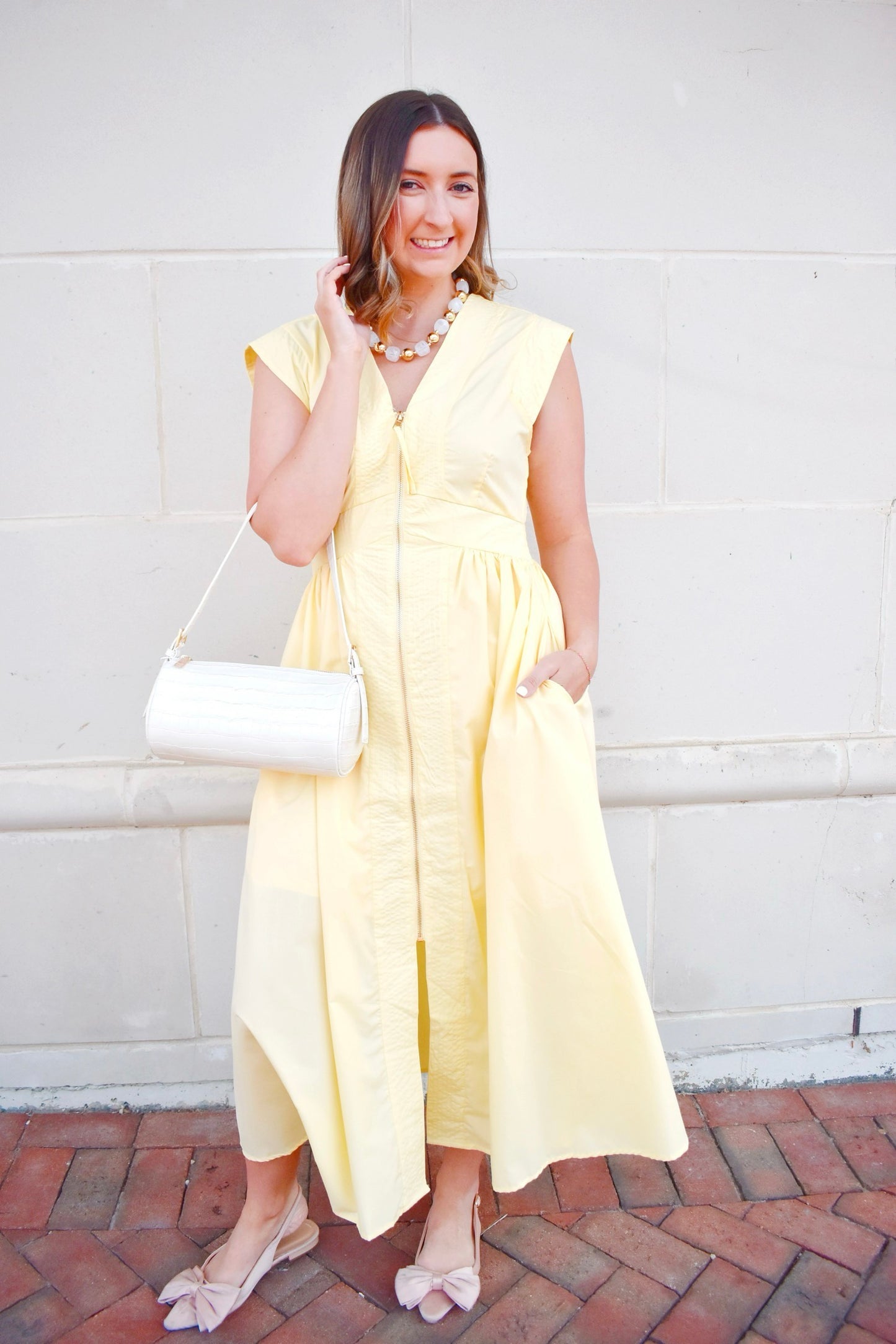 Lemon Zip Up Midi Dress