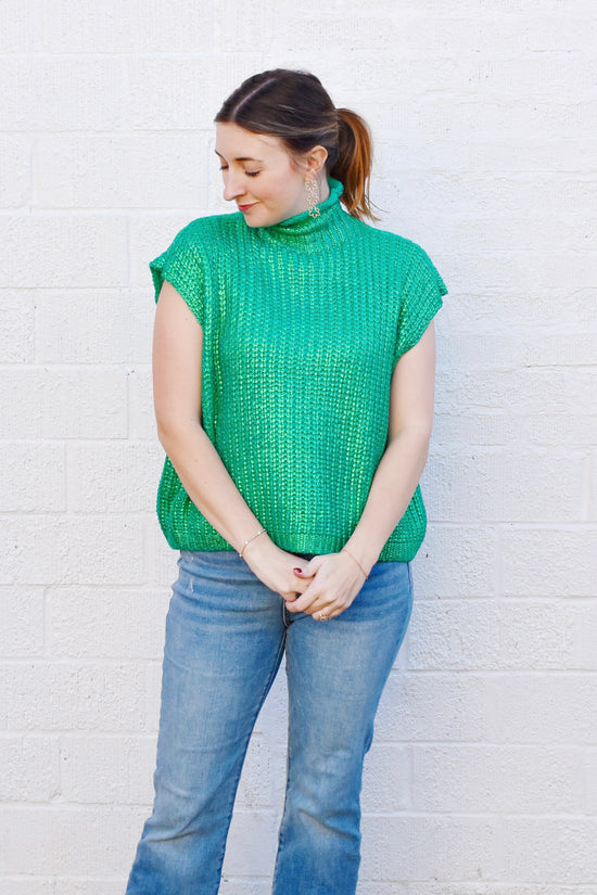 Metallic Green Sweater Vest Top