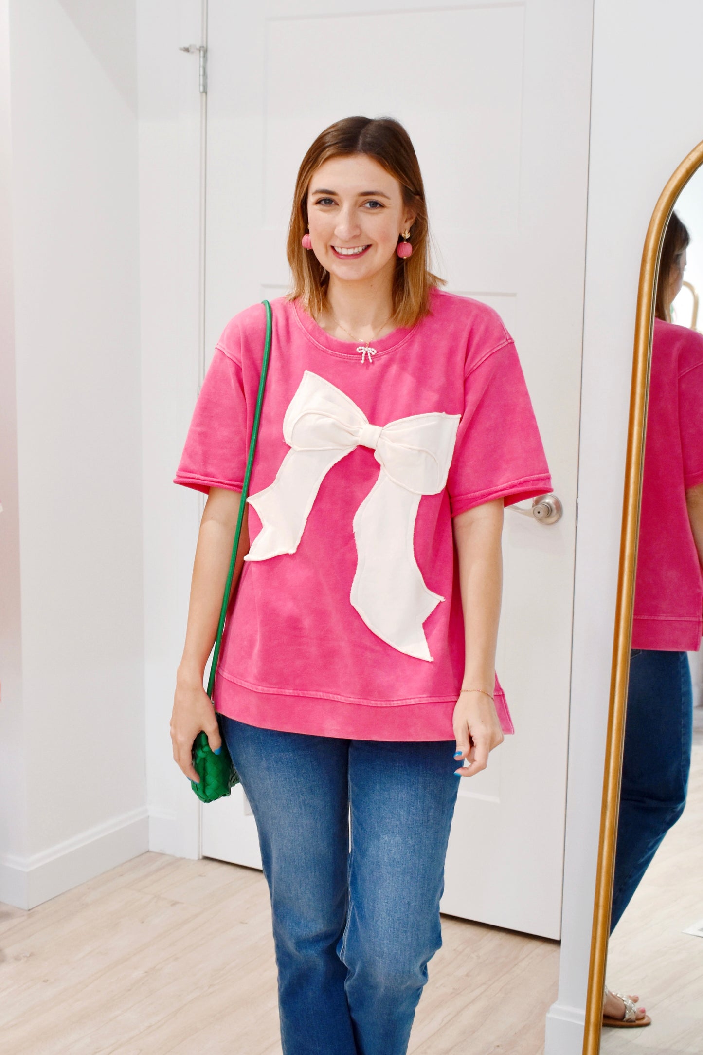 Hot Pink Bow Sweatshirt Top