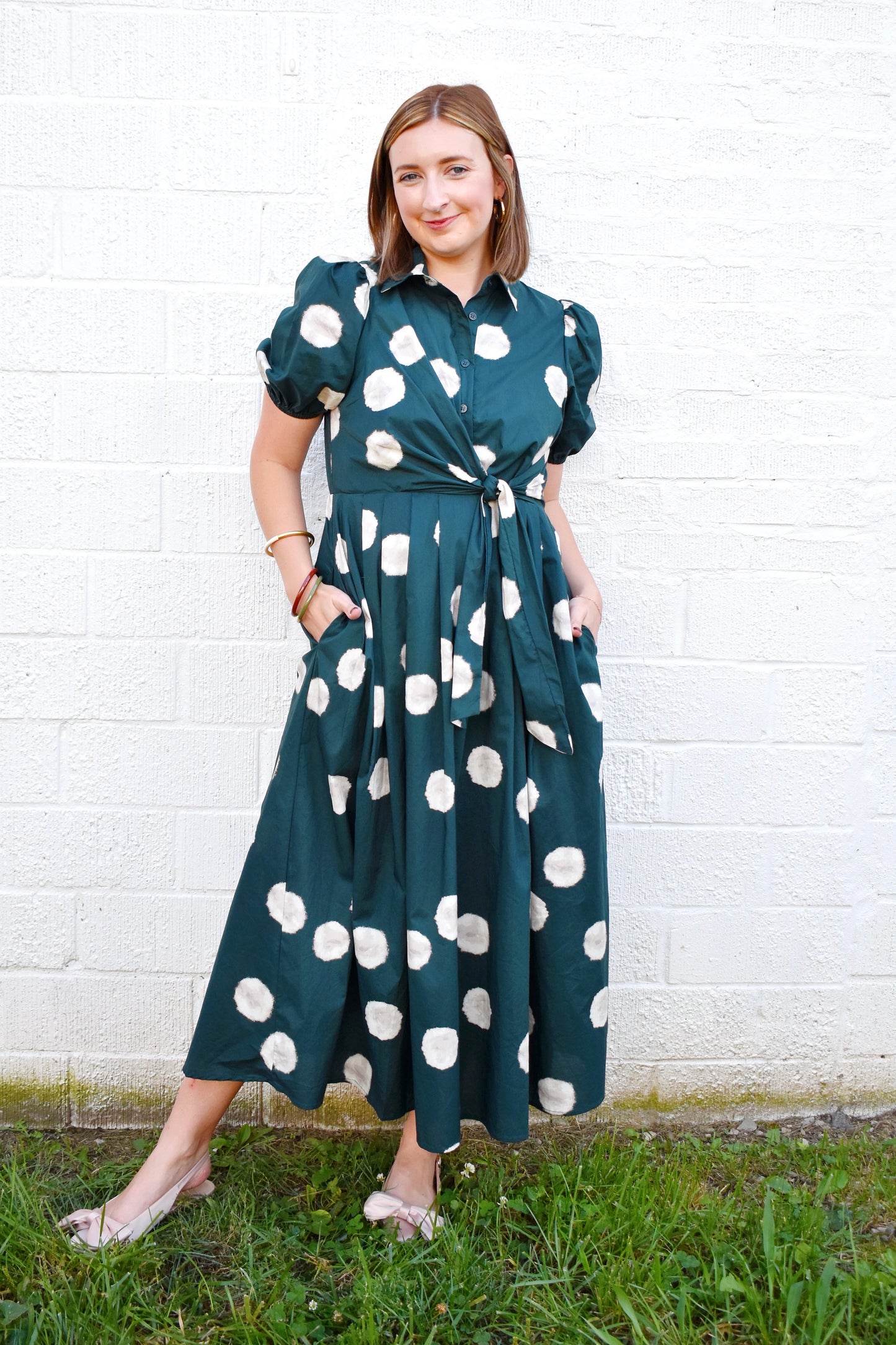 Hunter Abstract Dots Side Tie Midi Dress