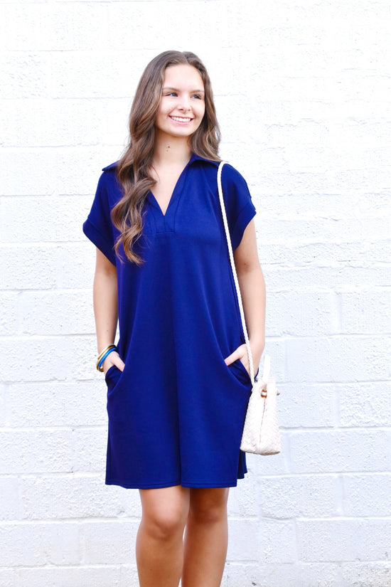 Navy Collared On The Go Dress