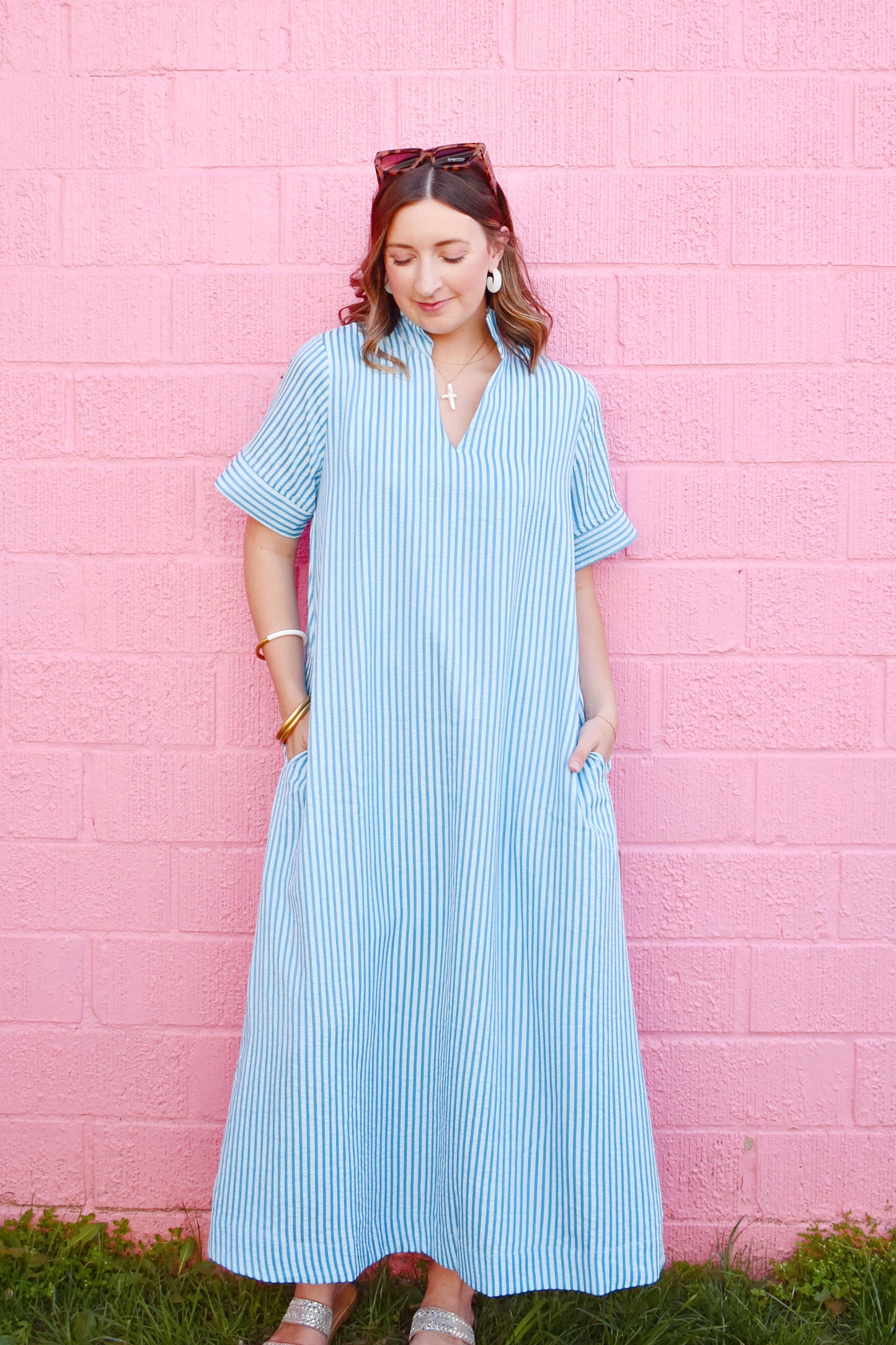 Blue Striped Midi Dress