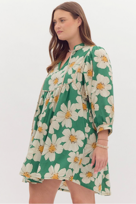 Plus Green Marigold Floral Dress