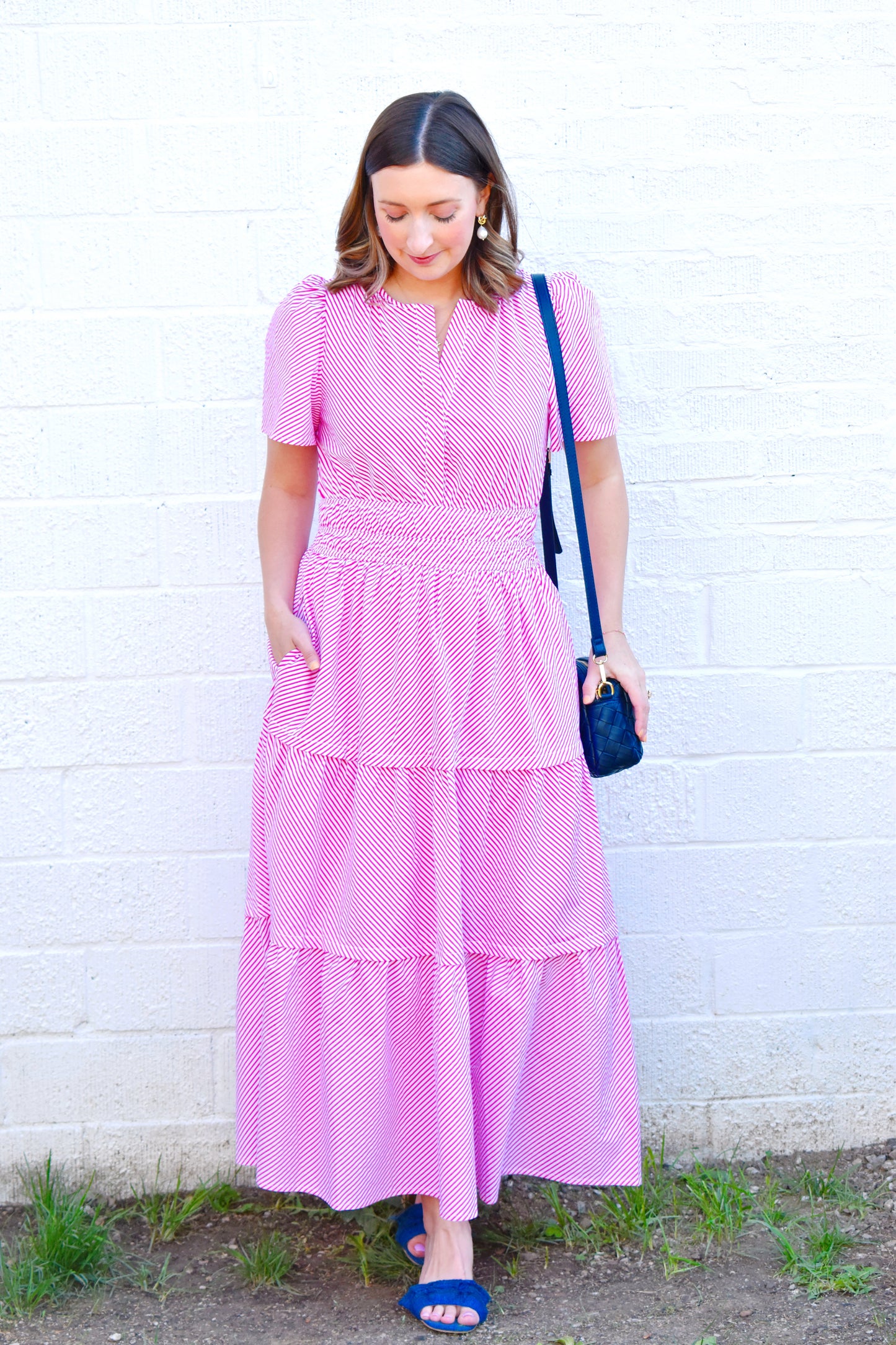 Hot Pink Mini Striped Maxi Dress