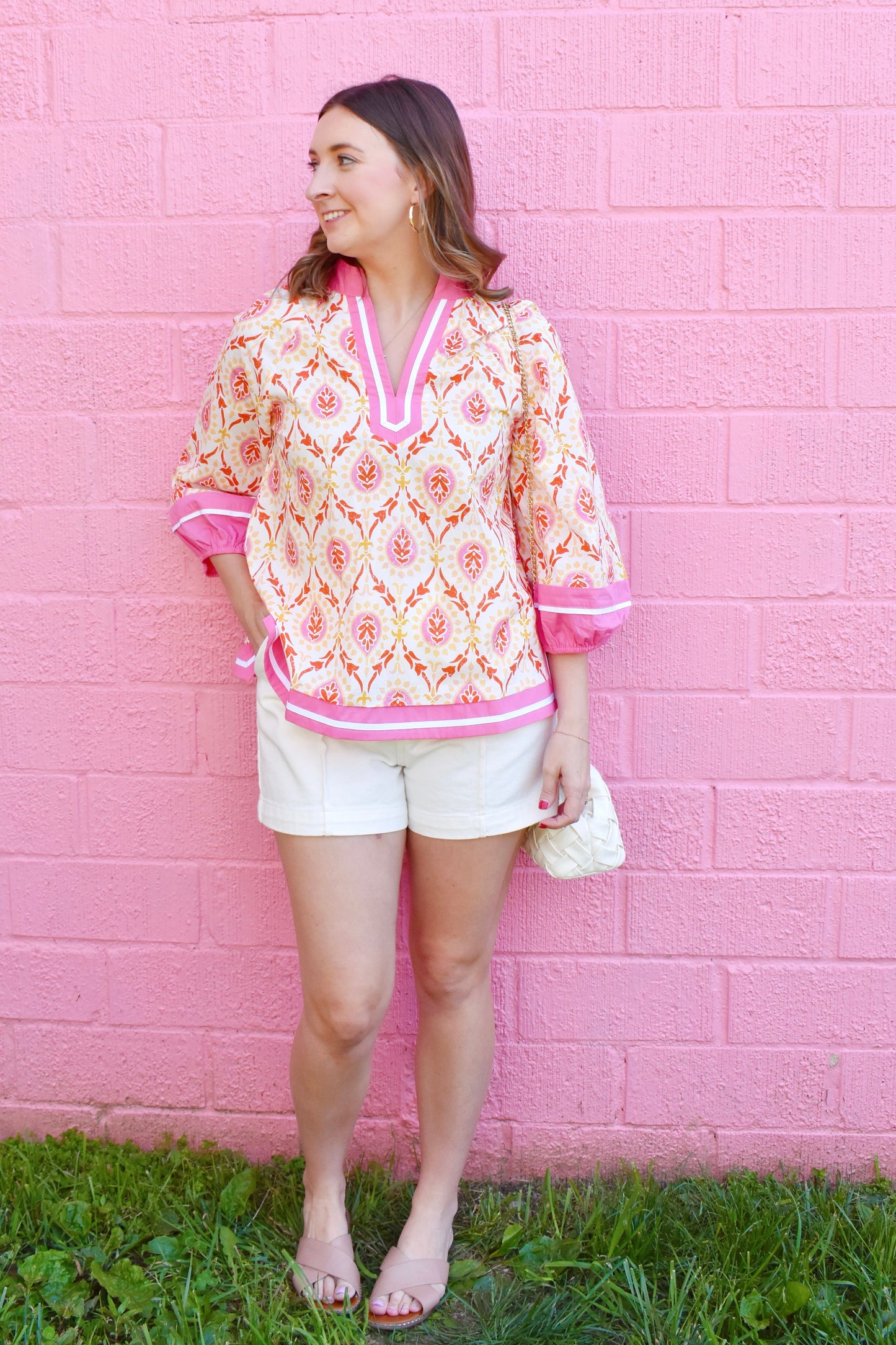 Preppy Pink Baroque Floral Top