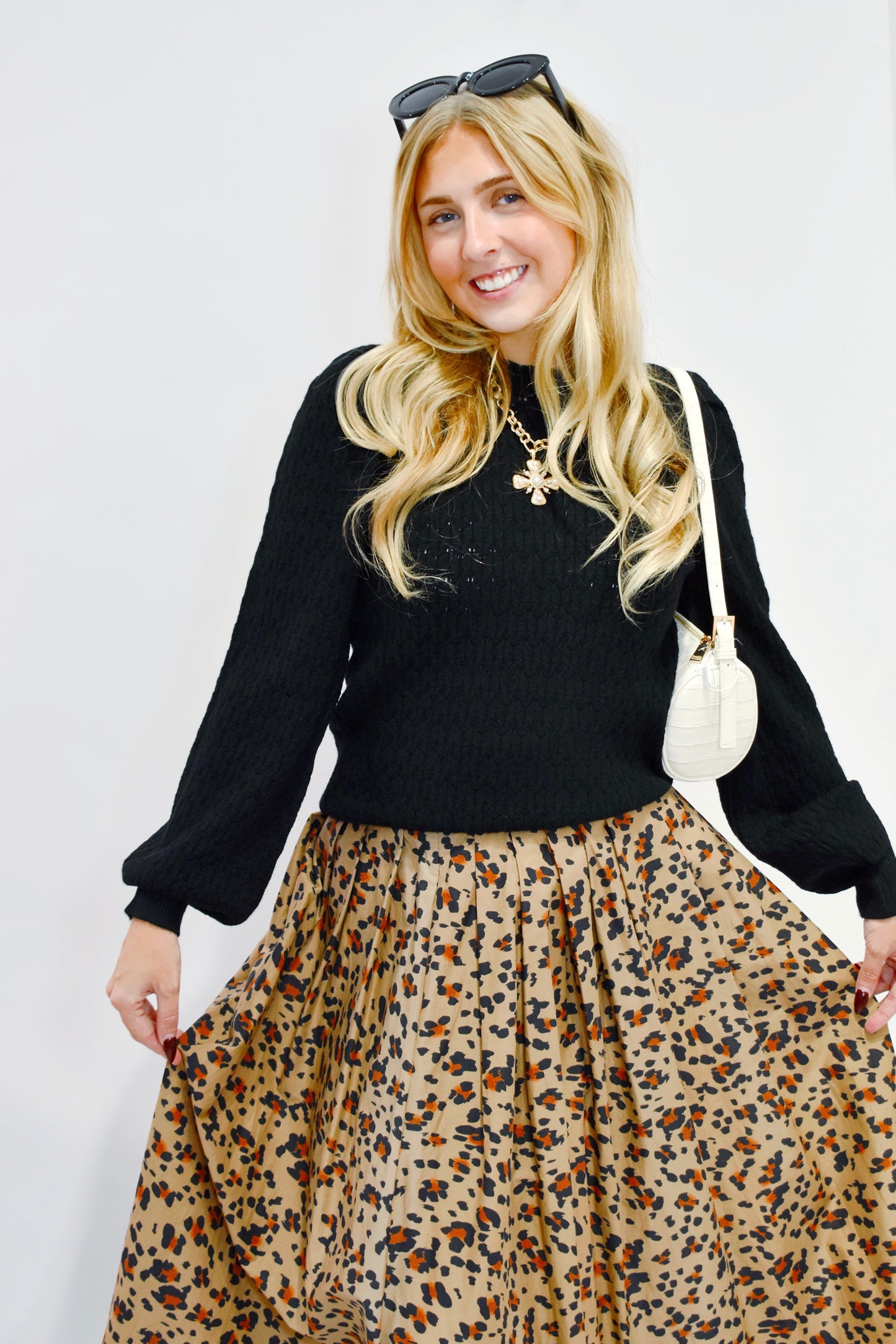 Black Puff Sleeve Pointelle Sweater