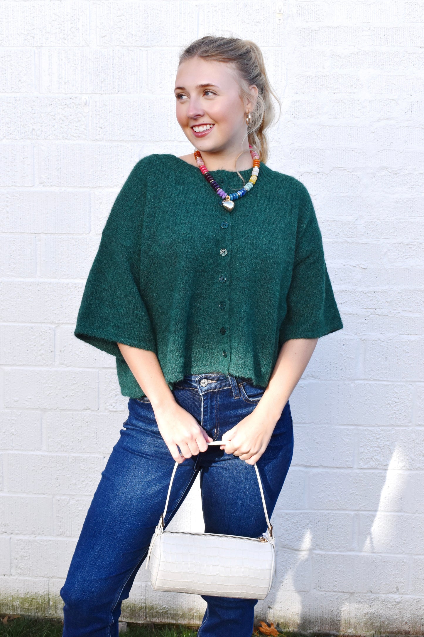 Hunter Green Short Sleeve Button Down Cardigan