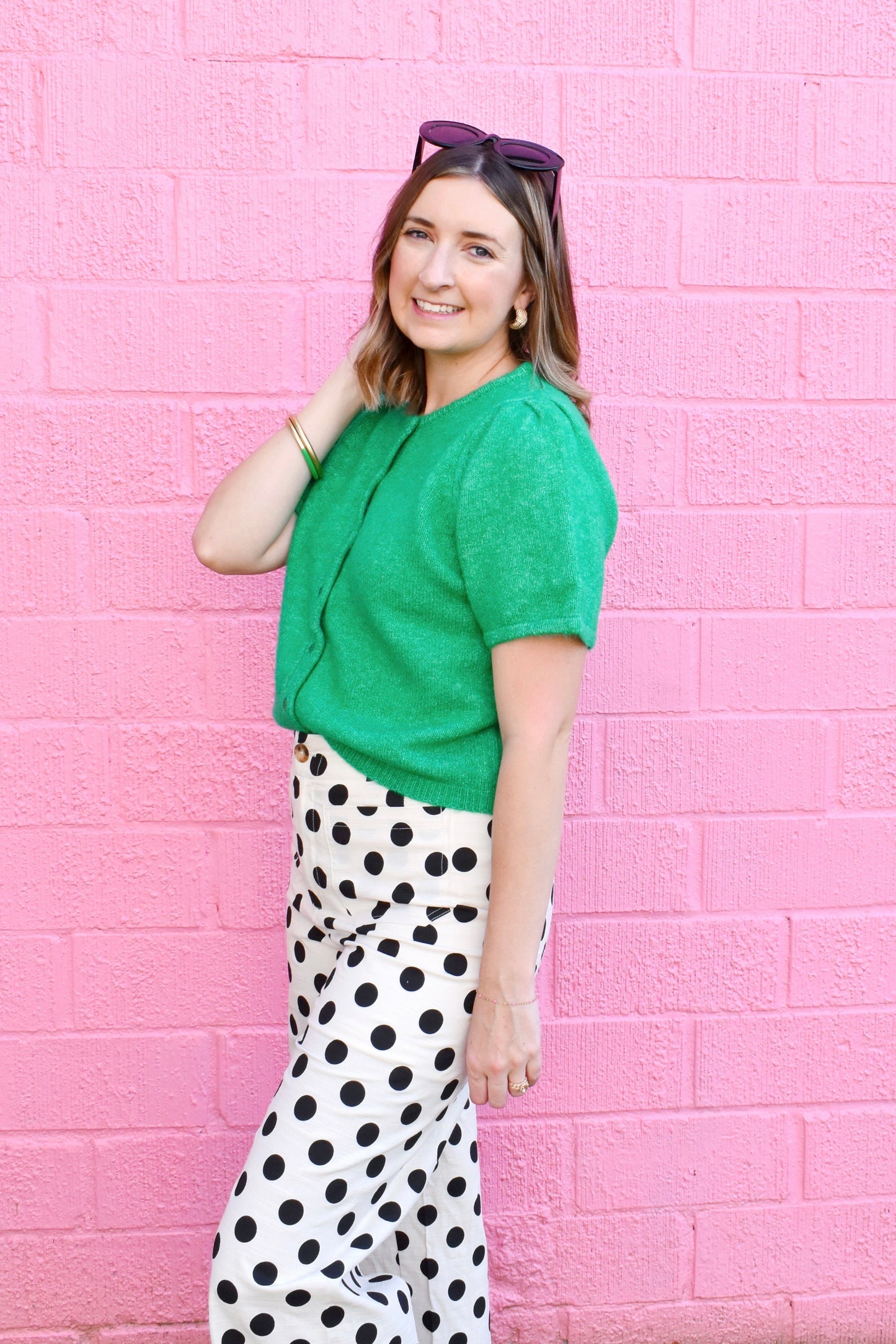 Kelly Green Button Down Short Sleeve Cardigan