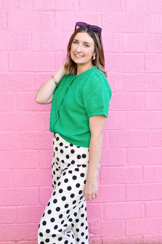 Kelly Green Button Down Short Sleeve Cardigan