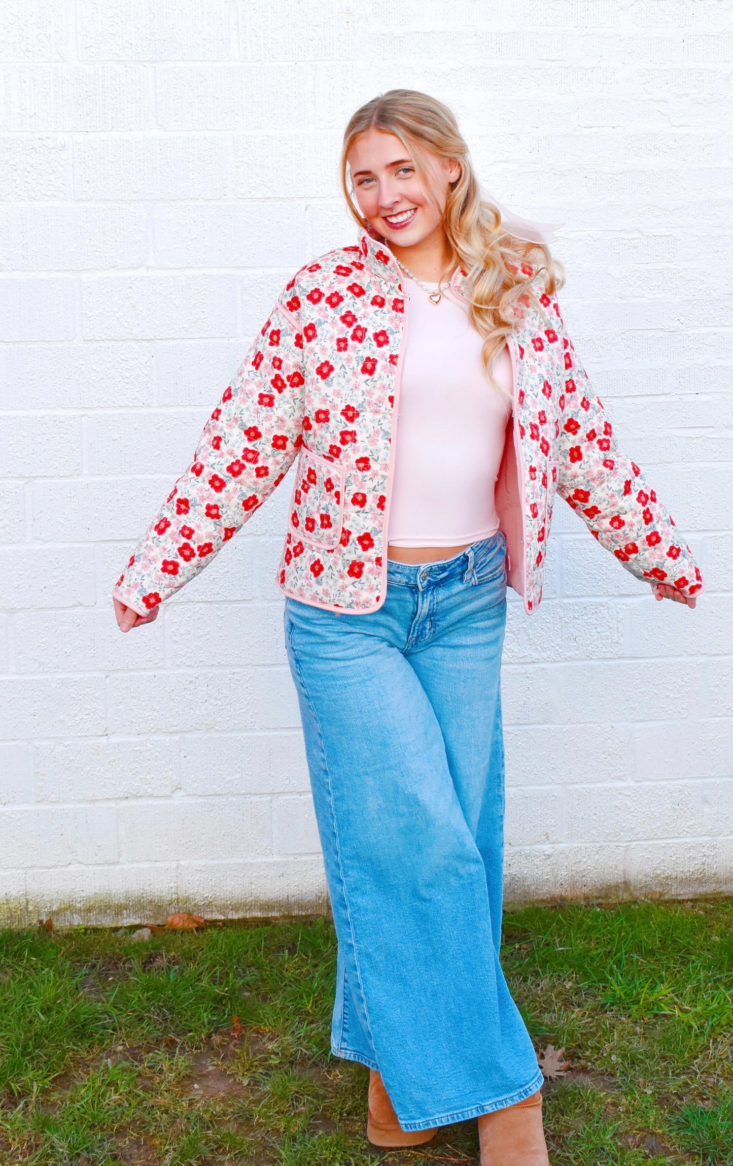 Pretty Pink Floral Quilted Jacket