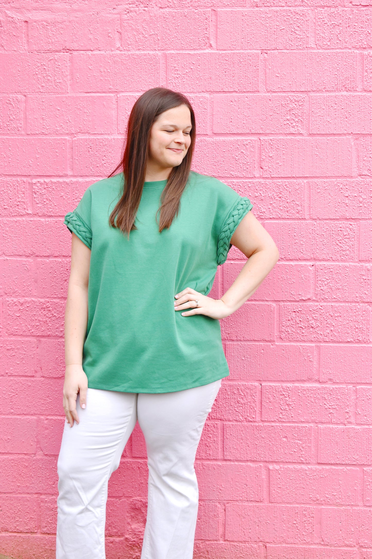 Plus Kelly Green Braid Detail Top