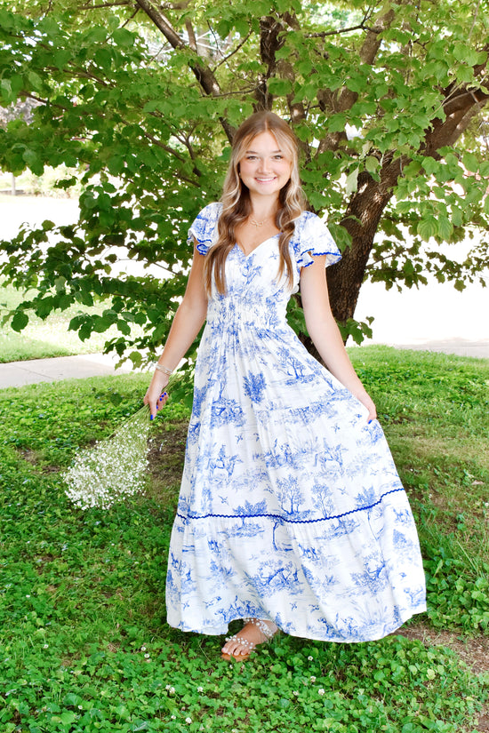 Francesca Blue Toile Maxi Dress