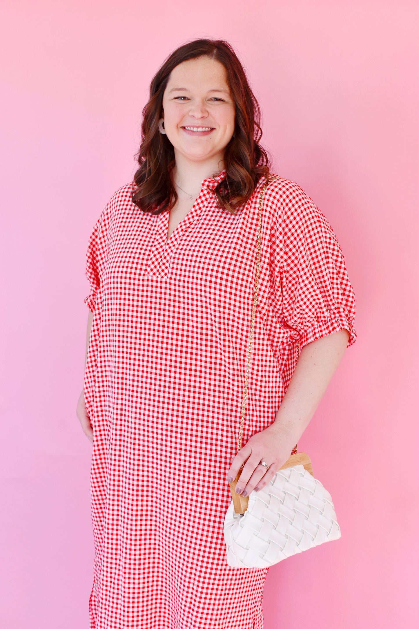 Plus Tomato Red Gingham Midi Dress