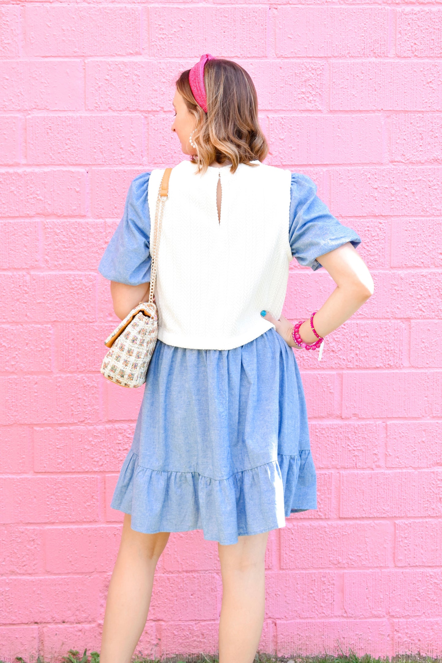 Layered Denim Puff Sleeve Dress