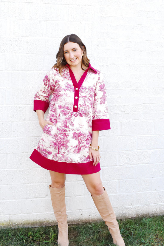 Burgundy Toile Mini Dress