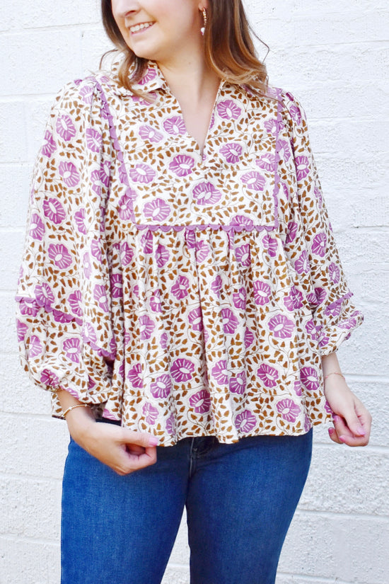 Purple Floral Babydoll Blouse