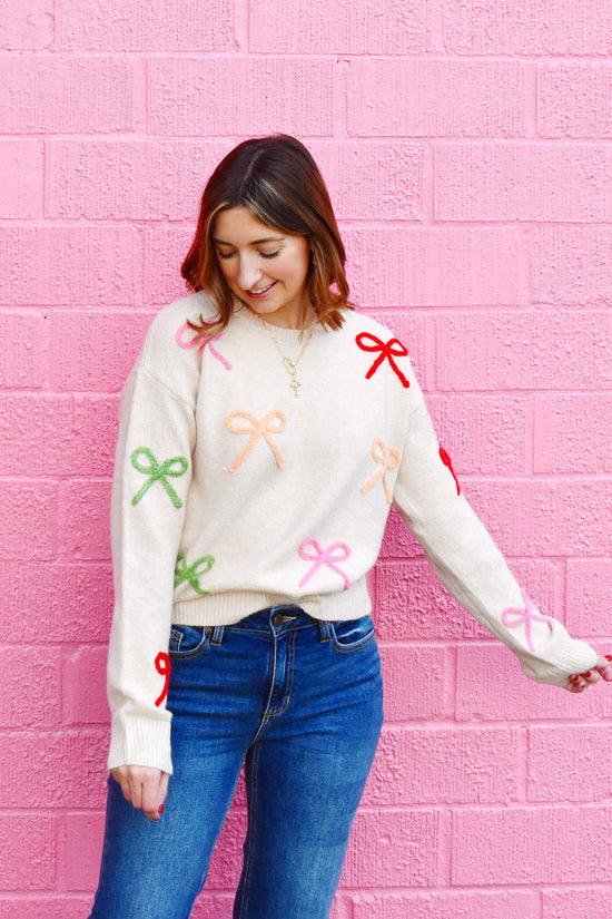 Ivory Yarn Bow Sweater