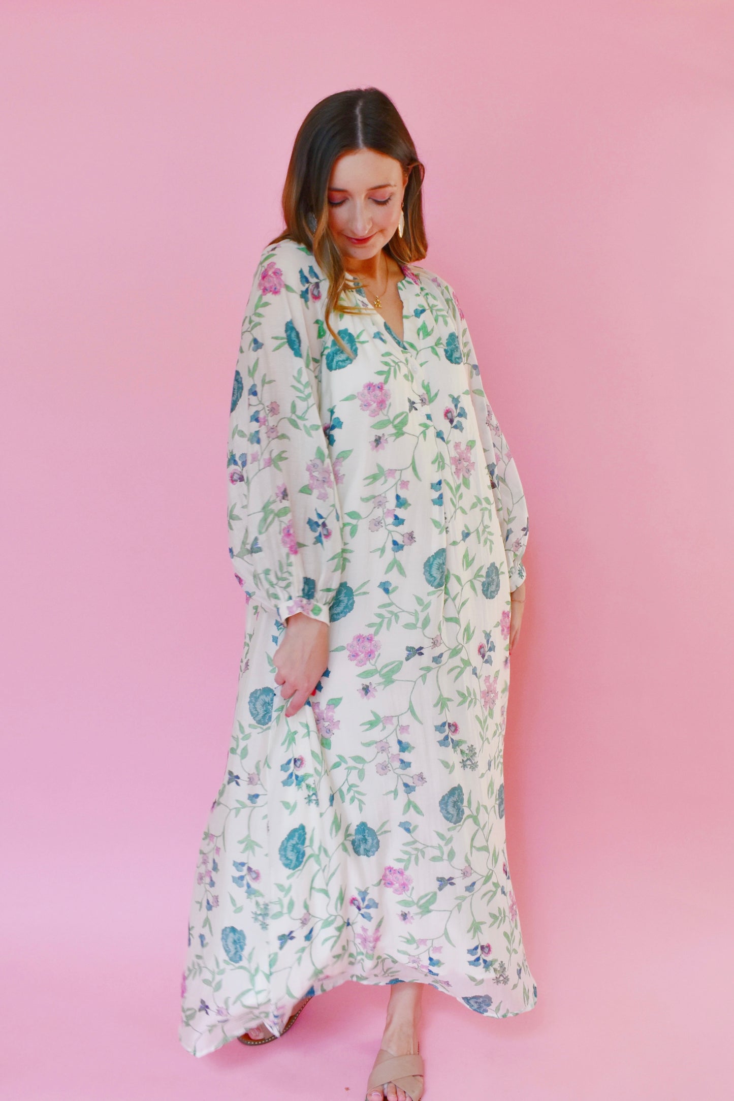Flowy Ivory Floral Midi Dress