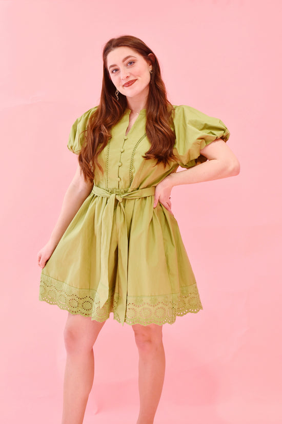 Avocado Eyelet Puff Sleeve Dress