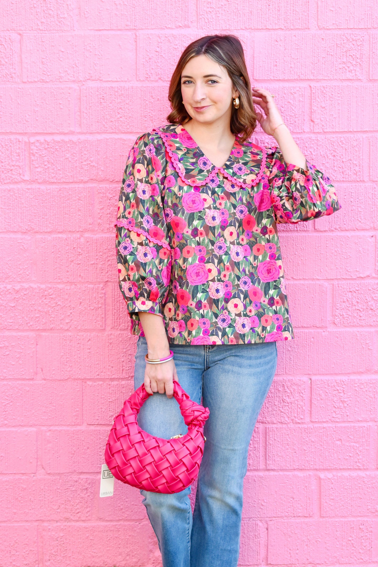 Pink Floral Peter Pan Collar Blouse