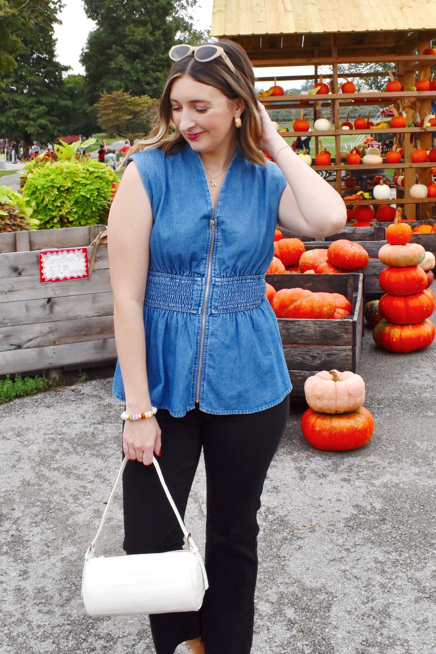 Denim Zip Up Peplum Top