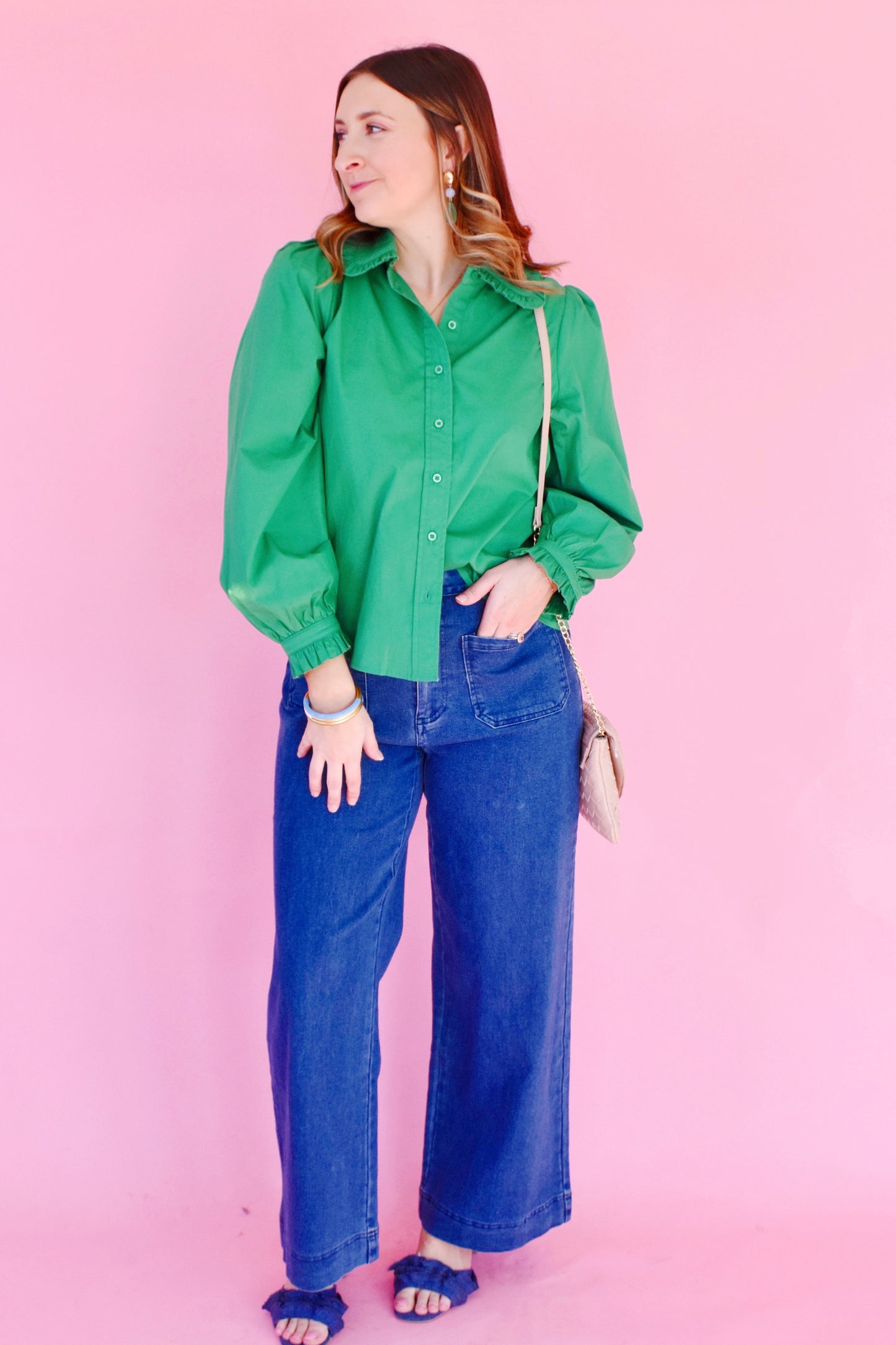 Kelly Ruffle Collared Button Down